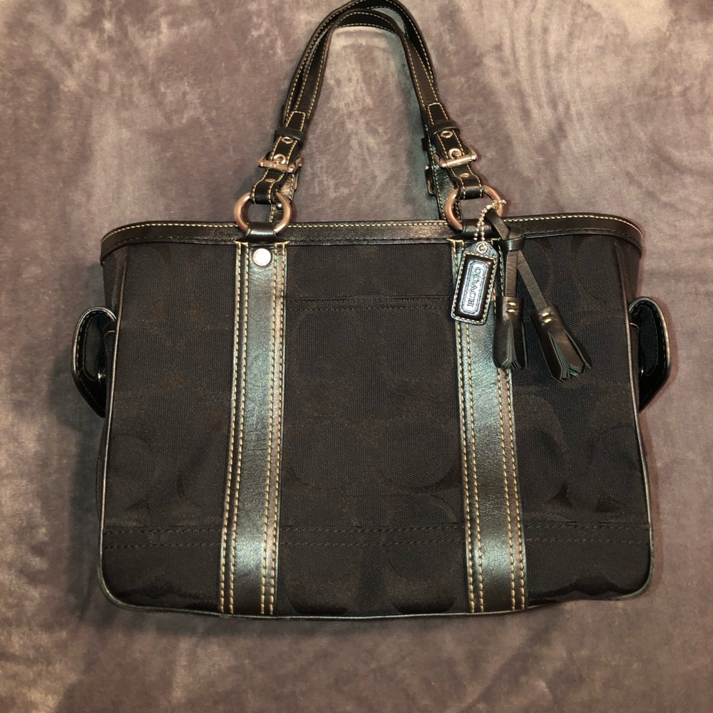 Coach Signature Gallery Black Canvas/Leather Tote